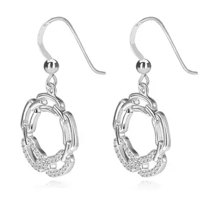 925 ezüst fülbevaló - lánc formájú karika, cirkóniák, afrikai akasztón kép