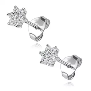 925 ezüst fülbevaló - virág kerek cirkóniákkal, megemelt középponttal kép