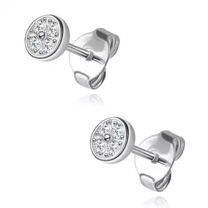 925 ezüst fülbevaló - kör átlátszó cirkóniákkal, sima szegéllyel kép