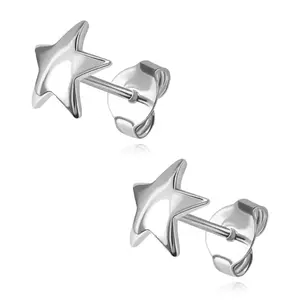 925 ezüst fülbevaló - domború tükörfényes csillagok, stekkerzár kép