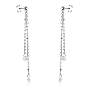 925 ezüst fülbevaló - láncok gyöngyökkel, átlátszó cirkóniákkal, stekkerzárral kép