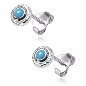 925 ezüst fülbevaló - természetes türkiz kör, bordázott szegéllyel kép