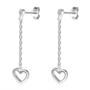 925 ezüst fülbevaló - szív körvonal láncon, cirkóniás szív kép