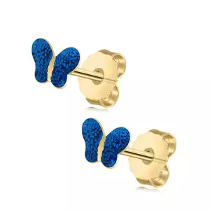 375 Sárga arany fülbevaló - pillangó kék csillámokkal, átlátszó mázban kép