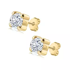 9K sárga arany fülbevaló - kerek csiszolású cirkónia, átlátszó színű kép