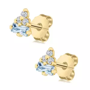 9K sárga arany fülbevaló – kék téglalap alakú cirkónia, három átlátszó kerek kép