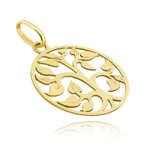 14K sárga arany kerek medál - életfa gyökerekkel kép