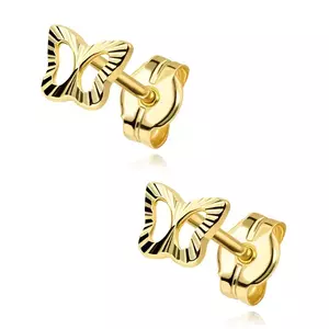 14K arany fülbevaló pillangóval, sugárszerű barázdákkal kép