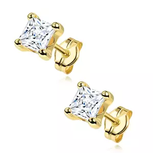 14K arany fülbevaló átlátszó, négyzet alakú cirkóniával kép