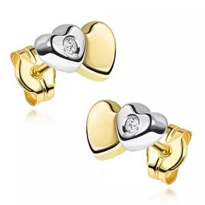 14K arany fülbevaló dupla szívvel és cirkóniával kép