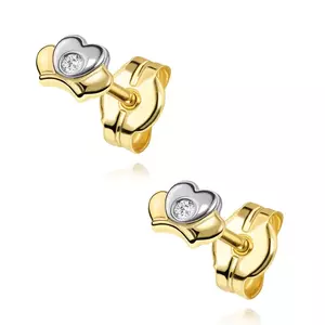 14K arany fülbevaló szív alakú cirkóniával koronába foglalva kép