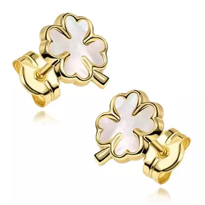 9 karátos arany fülbevaló négylevelű lóhere gyöngyházzal kép