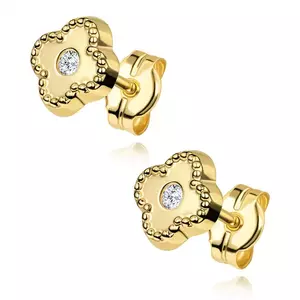 9 karátos arany fülbevaló négylevelű lóhere díszítő szegéllyel és cirkóniával kép