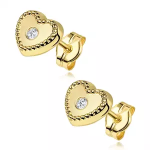 9 karátos arany fülbevaló szív alakú cirkóniával és díszes szegéllyel kép