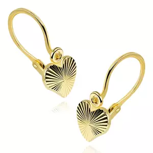 9K arany fülbevaló, szív alakú, sugaras vágásokkal kép