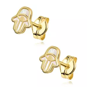 14 karátos arany fülbevaló Hamsa szimbólummal és természetes gyöngyházzal kép