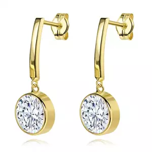 14 karátos arany fülbevaló függőleges ívben cirkóniával kép