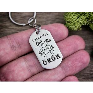 Szeretet apa és fia közt acél medálos kulcstartó kép