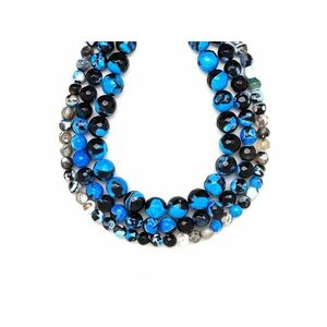 Achát tűz faz szinezett kék fekete golyó 6-7mm– ékszerkészítő alapanyag (füzér) kép