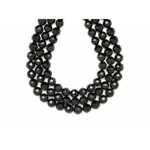 Turmalin fekete fazettált négyszög golyó 10mm– ékszerkészítő alapanyag (füzér) kép