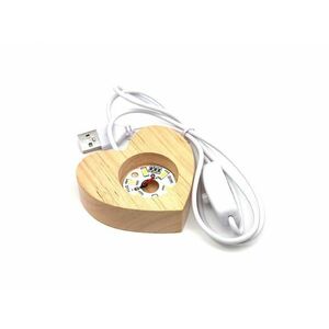 Lámpa fa talpas USB színváltós szív 6cm kép