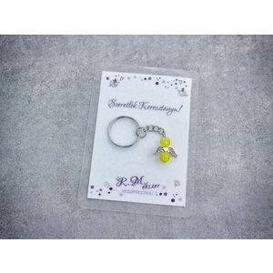 Szeretlek Keresztanya sárga angyal medálos kulcstartó kép