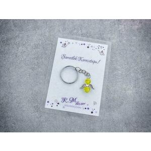 Szeretlek Keresztapa sárga angyal medálos kulcstartó kép