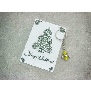 Merry Christmas sárga angyal medálos kulcstartó kép
