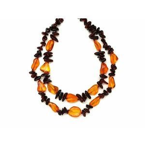 Borostyán dupla sötétbarna splitter nyaklánc 50cm kép