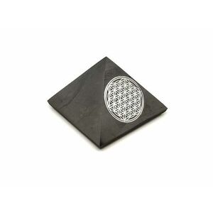 Shungit piramis életvirág ezüst matricás 6cm kép