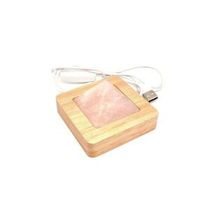 Fa talpas fehér LED rózsakvarc piramis lámpa S méret 8 cm USB csatlakozással kép