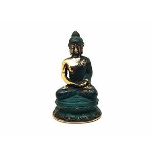Réz figura Buddha lótusz arany kék 12x7cm kép