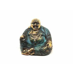 Réz figura Buddha nevető kék arany 5x6cm kép