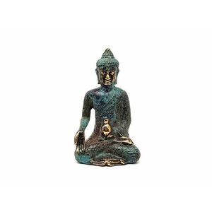Réz figura Buddha tanító kék arany 9x5, 5cm kép