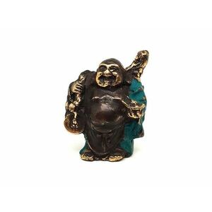 Réz figura nevető Buddha szerencsehozó kék 7x4cm kép