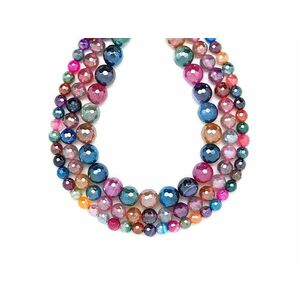 Achát fazettált aura szinezett mix golyó 8mm – ékszerkészítő alapanyag (füzér) kép