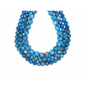 Achát geódás fazettált kék aura golyó A 8mm – ékszerkészítő alapanyag (füzér) kép