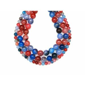 Achát hőkezelt szinezett kék piros golyó 10mm – ékszerkészítő alapanyag (füzér) kép