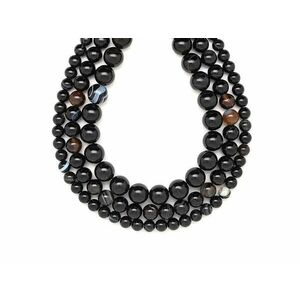 Achát sávos fekete golyó 8mm – ékszerkészítő alapanyag (füzér) kép