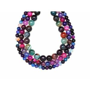 Achát szinezett sávos lila zöld golyó 8mm – ékszerkészítő alapanyag (füzér) kép