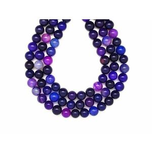 Achát szinezett sávos sötét lila golyó 10mm – ékszerkészítő alapanyag (füzér) kép