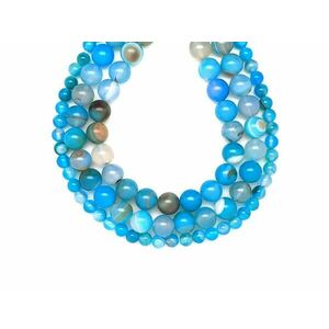 Achát szinezett sávos tengerkék golyó 6mm – ékszerkészítő alapanyag (füzér) kép