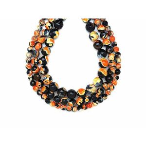 Achát tűz fazettált szin fekete narancs golyó 6mm – ékszerkészítő alapanyag (füzér) kép