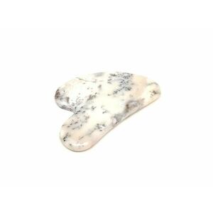 Guasha Merlinit 8×6 cm – természetes fehér-fekete ásvány masszírozó kő kép