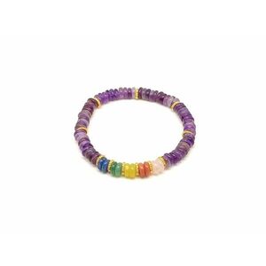 Ametiszt ásvány karkötő 5 korong köves díszítéssel 6×2 mm kép