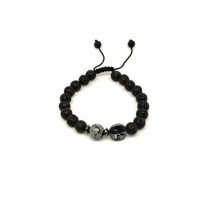 Bazalt életfa karkötő Hópehely Obszidián gyönggyel 8 mm kép