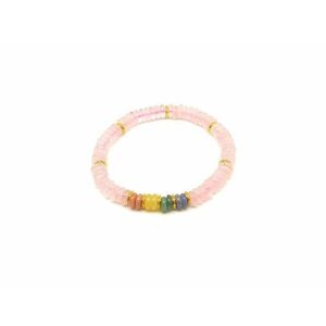 Rózsakvarc ásvány karkötő 5 korong köves díszítéssel 6×2 mm kép