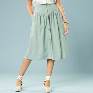 Egyszínű midi szoknya gombokkal, kisebb testalkatúak számára kép