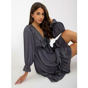 Női boho fodros miniruha OCH BELLA grafit kép