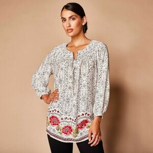 Tunika széles 3/4-es ujjakkal és nyomtatással kép